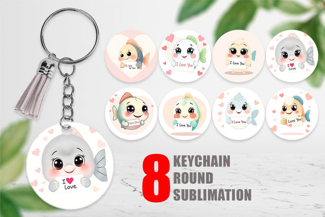 Keychain Valentine Fish Cartoon Sublimation artnoy 