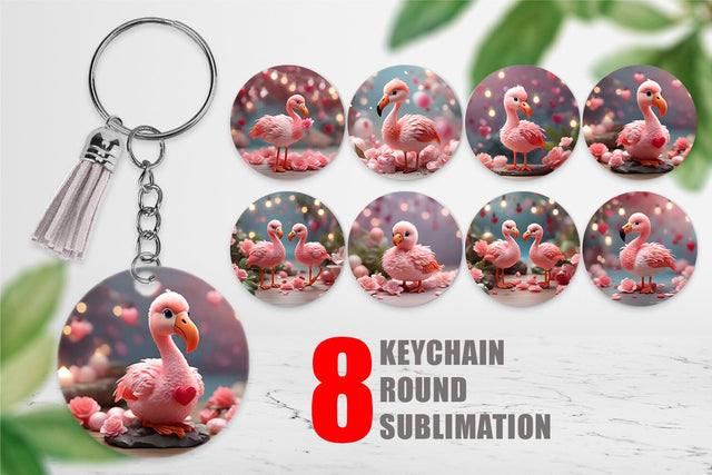 Keychain Valentine Flamingo Bird Sublimation artnoy 