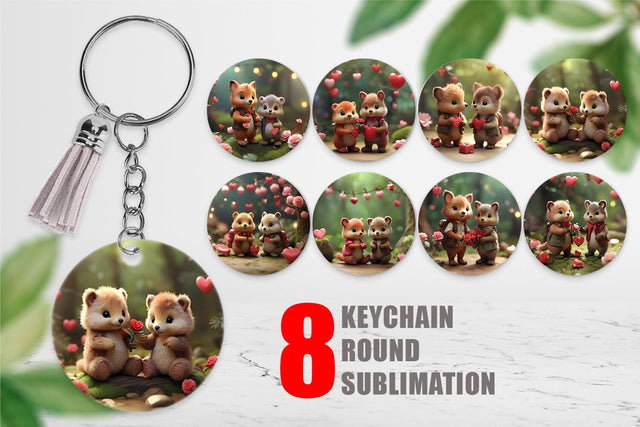 Keychain Valentine Forest Animal Sublimation artnoy 