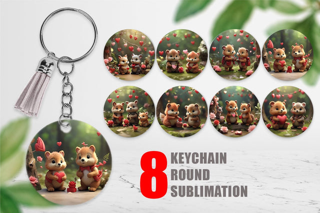 Keychain Valentine Forest Animal Sublimation artnoy 
