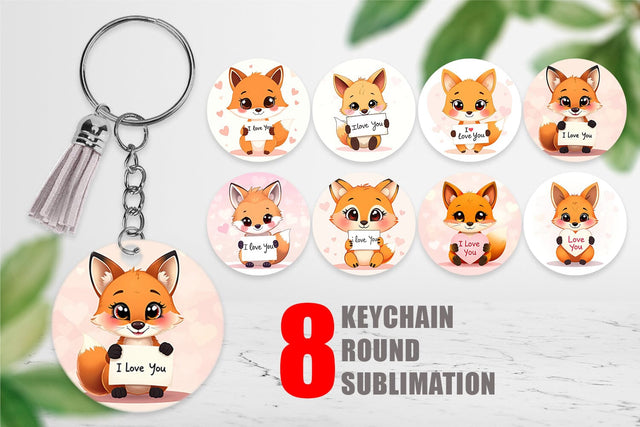Keychain Valentine Fox Cartoon Sublimation artnoy 