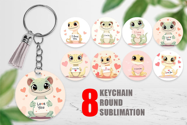Keychain Valentine Gecko Cartoon Sublimation artnoy 