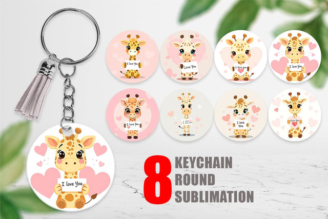 Keychain Valentine Giraffe Cartoon Sublimation artnoy 