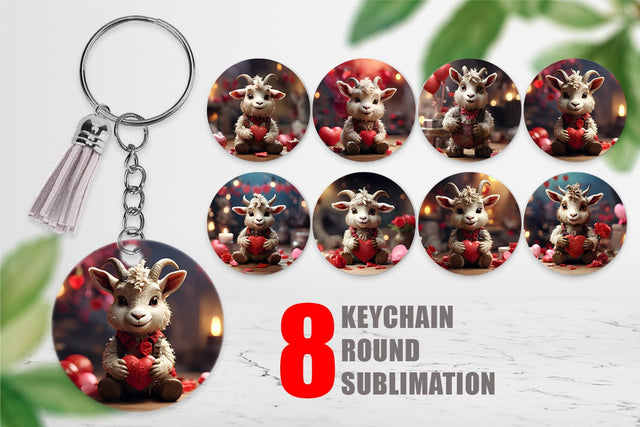 Keychain Valentine Goat Gruff Sublimation artnoy 