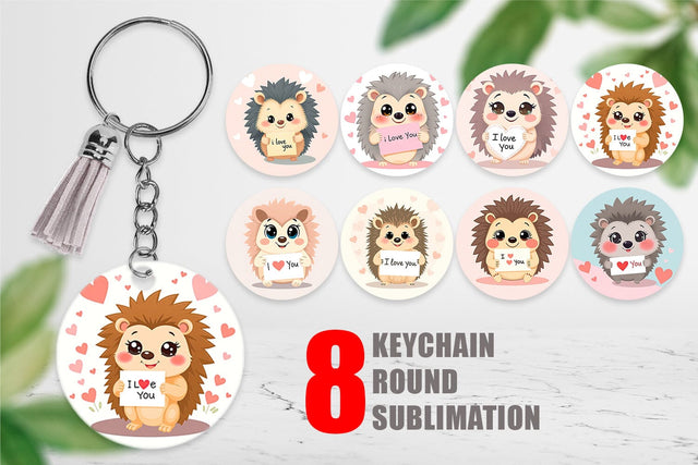 Keychain Valentine Hedgehog Cartoon Sublimation artnoy 