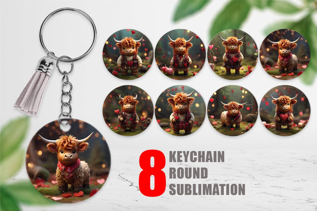 Keychain Valentine Highland Cow Sublimation artnoy 