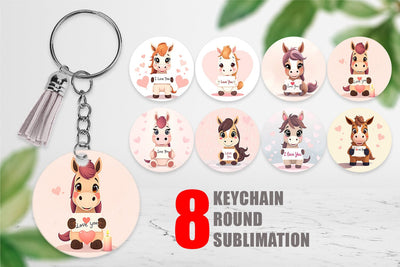 Keychain Valentine Horse Cartoon Sublimation artnoy 