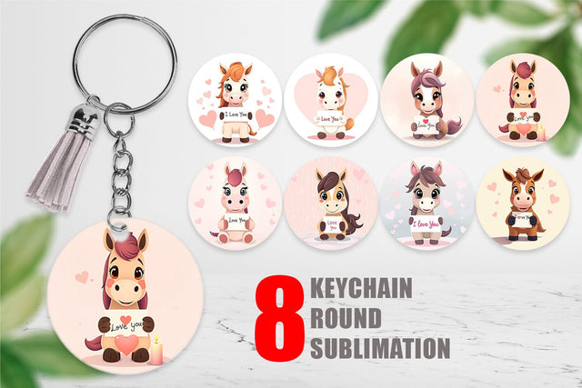 Keychain Valentine Horse Cartoon Sublimation artnoy 