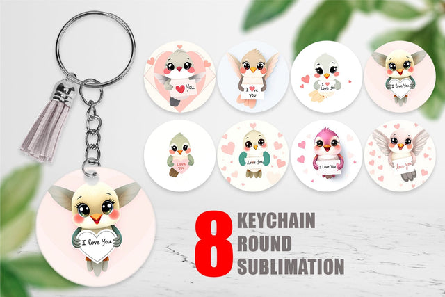 Keychain Valentine Hummingbird Cartoon Sublimation artnoy 