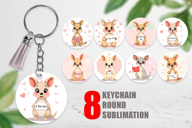 Keychain Valentine Kangaroo Cartoon Sublimation artnoy 