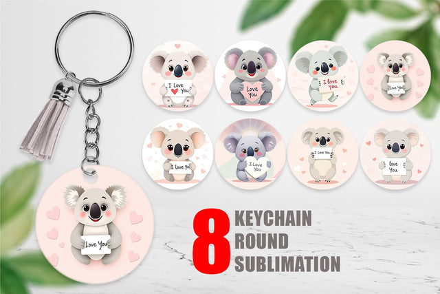 Keychain Valentine Koala Cartoon Sublimation artnoy 