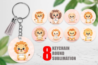 Keychain Valentine Lion Cartoon Sublimation artnoy 