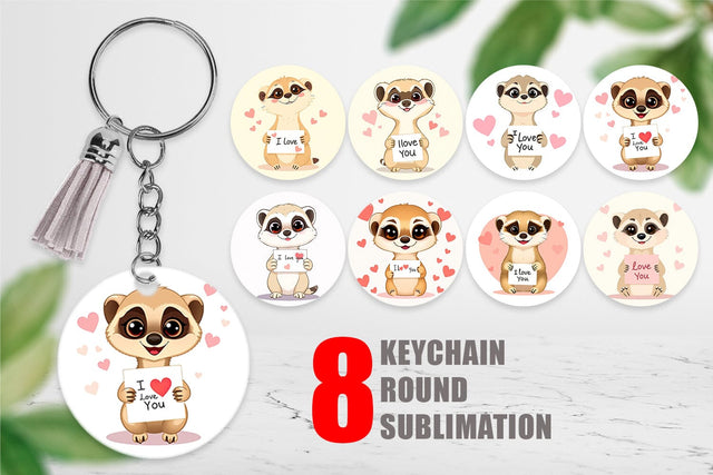 Keychain Valentine Meerkat Cartoon Sublimation artnoy 