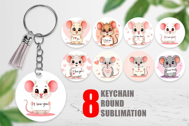 Keychain Valentine Mouse Cartoon Sublimation artnoy 