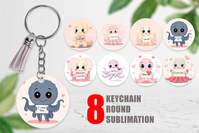 Keychain Valentine Octopus Cartoon Sublimation artnoy 