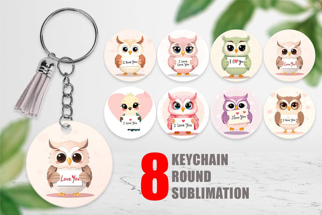 Keychain Valentine Owl Cartoon Sublimation artnoy 
