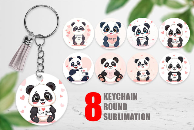 Keychain Valentine Panda Cartoon Sublimation artnoy 