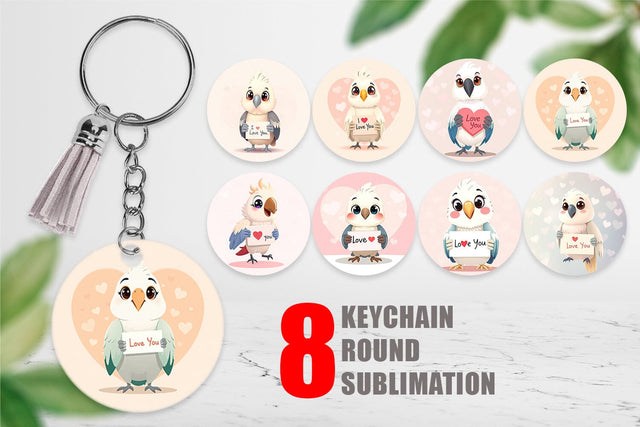 Keychain Valentine Parrot Cartoon Sublimation artnoy 