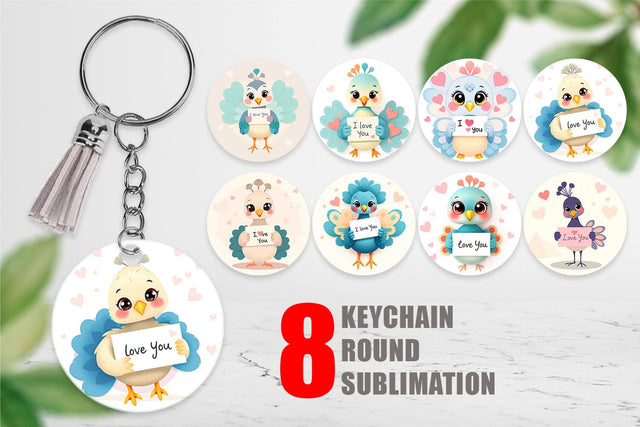 Keychain Valentine Peacock Cartoon Sublimation artnoy 