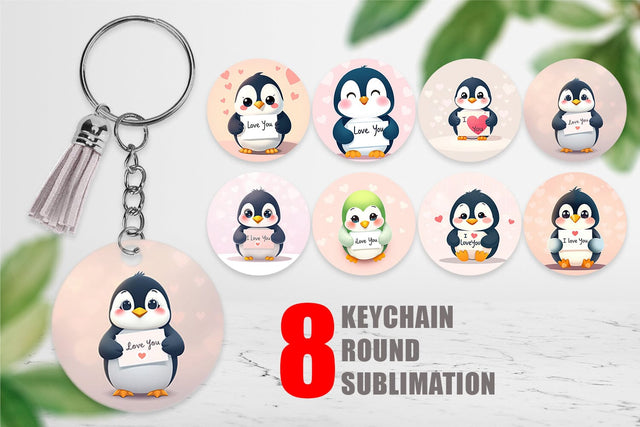 Keychain Valentine Penguin Cartoon Sublimation artnoy 