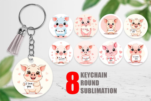 Keychain Valentine Pig Cartoon Sublimation artnoy 