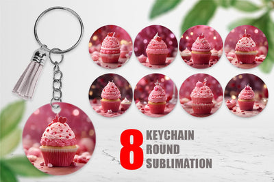 Keychain Valentine pink cupcake Sublimation artnoy 
