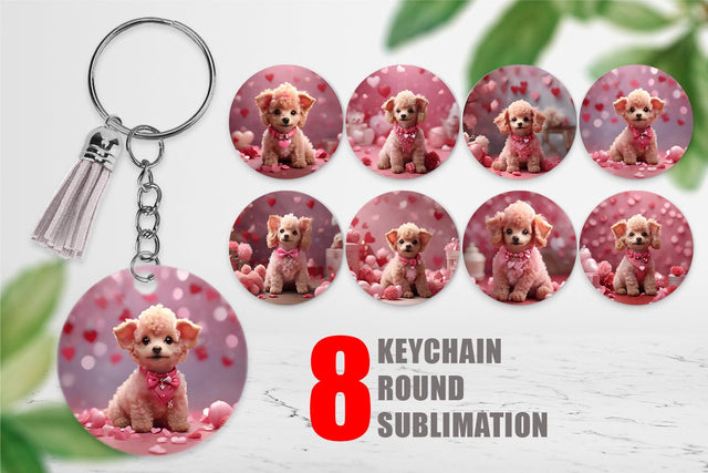 Keychain Valentine Poodle Dog Sublimation artnoy 