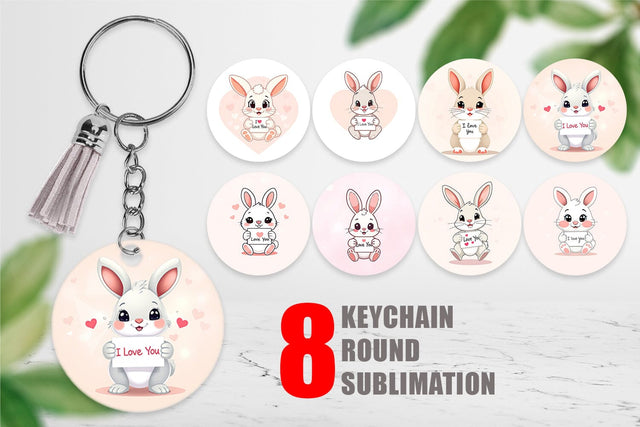 Keychain Valentine Rabbit Cartoon Sublimation artnoy 