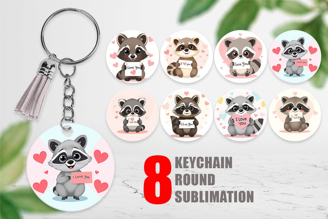 Keychain Valentine Raccoon Cartoon Sublimation artnoy 