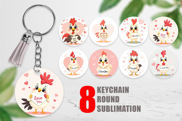 Keychain Valentine Rooster Cartoon Sublimation artnoy 