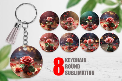 Keychain Valentine Rose Flower Sublimation artnoy 