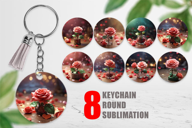 Keychain Valentine Rose Flower Sublimation artnoy 