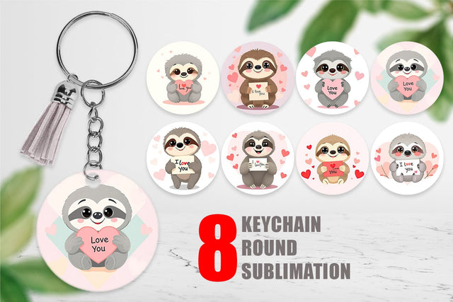 Keychain Valentine Sloth Cartoon Sublimation artnoy 