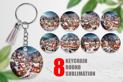 Keychain Valentine Snow Village Sublimation artnoy 