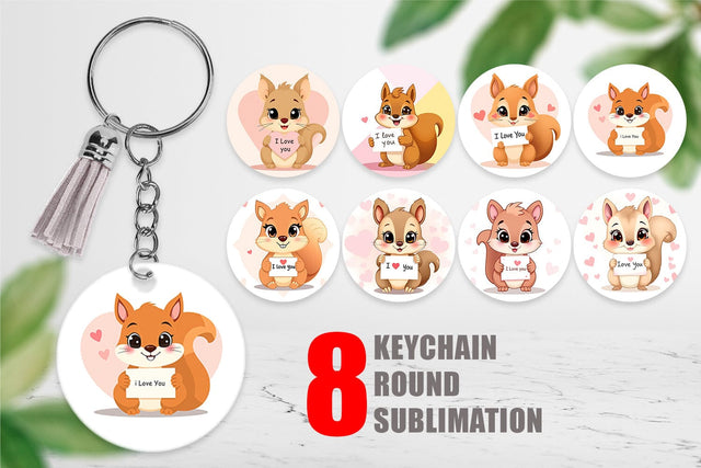 Keychain Valentine Squirrel Cartoon Sublimation artnoy 