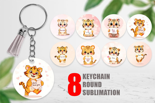 Keychain Valentine Tiger Cartoon Sublimation artnoy 
