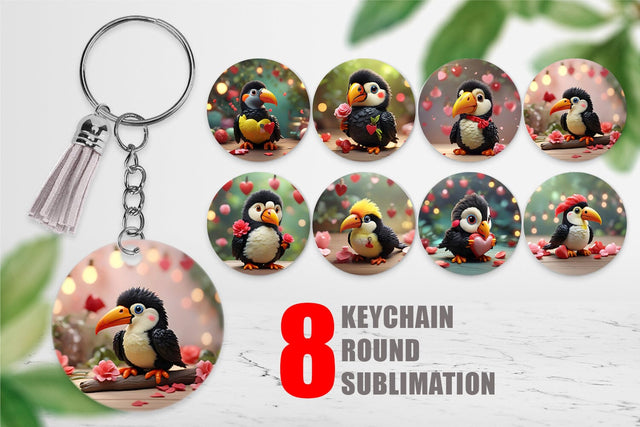 Keychain Valentine Toucan Bird Sublimation artnoy 