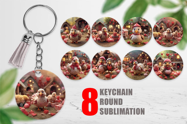 Keychain Valentine Turkey Farm Sublimation artnoy 