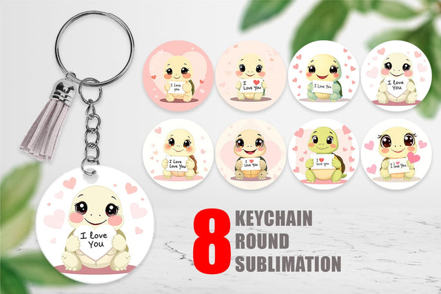 Keychain Valentine Turtle Cartoon Sublimation artnoy 