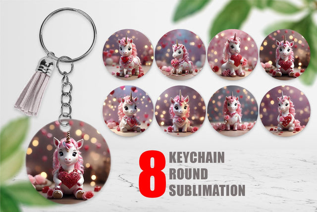 Keychain Valentine Unicorn Sublimation artnoy 