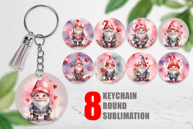 Keychain Valentine Watercolor Gnome Sublimation artnoy 