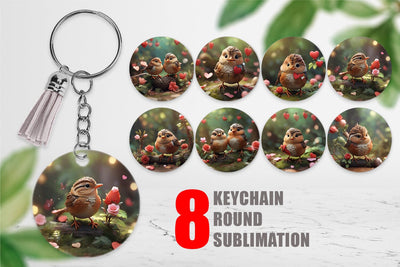 Keychain Valentine Wren Bird Sublimation artnoy 
