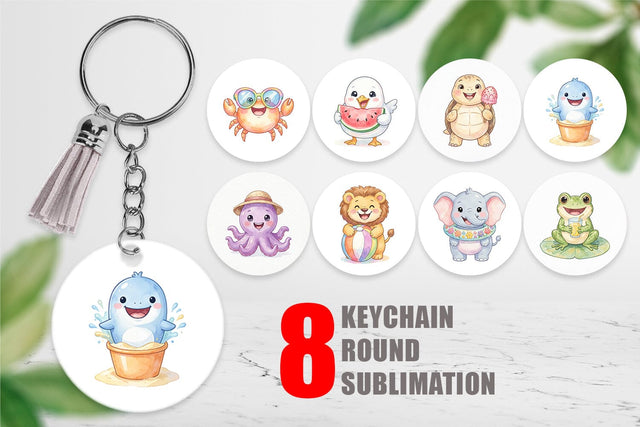 Keychain Vibrant Summer Animals Watercolor Sublimation artnoy 