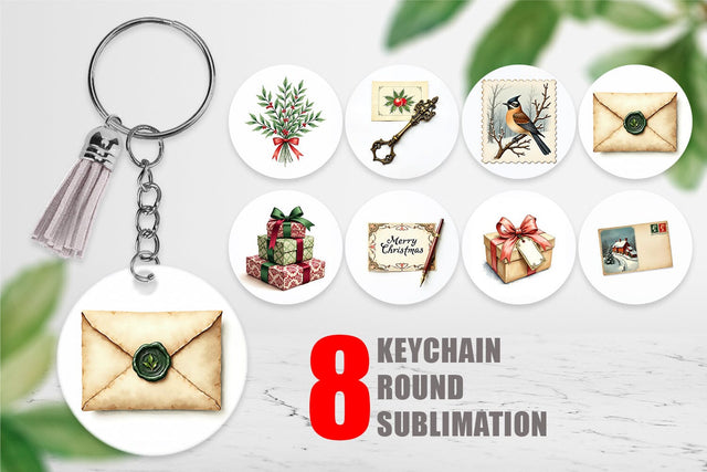 Keychain Victorian Christmas Post & Parcel Watercolor Sublimation artnoy 