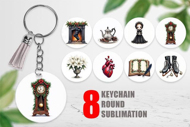 Keychain Victorian Gothic Christmas Watercolor Sublimation artnoy 