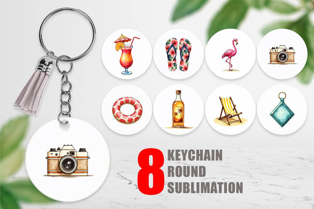 Keychain Vintage 70s Poolside Summer Watercolor Sublimation artnoy 