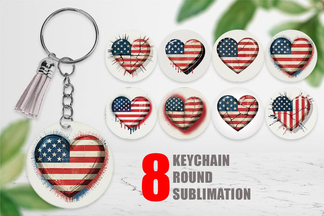 Keychain Vintage American Flag Heart Sublimation artnoy 