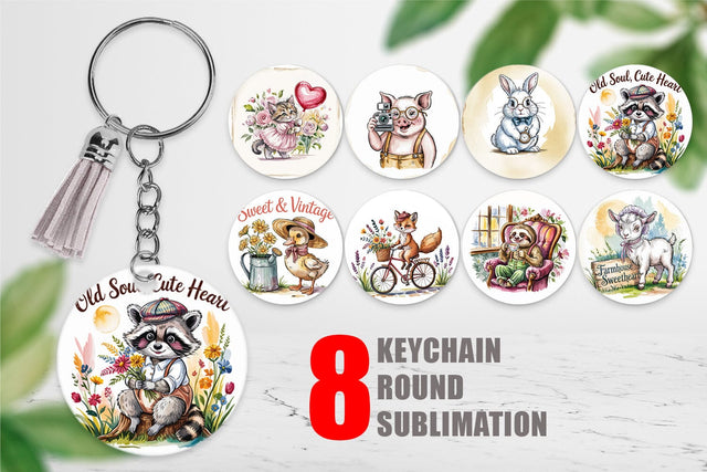 Keychain Vintage Animal Sublimation artnoy 