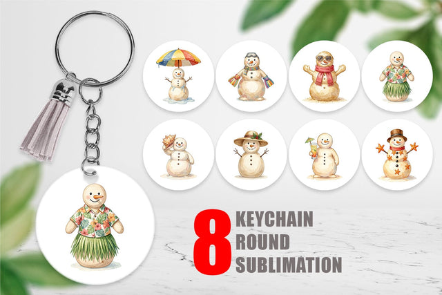 Keychain Vintage Beach Sand Snowman Watercolor Sublimation artnoy 
