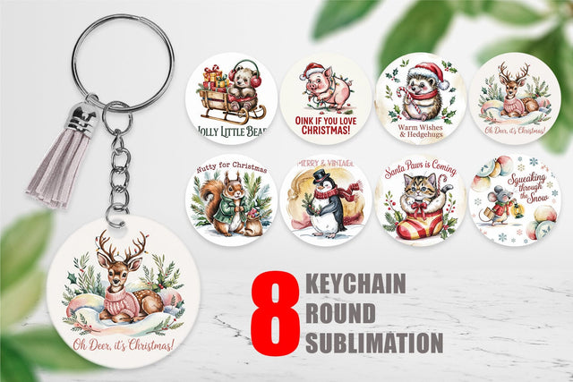 Keychain Vintage Christmas Animal Sublimation artnoy 